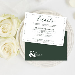 Cartão De Informações Casamento Elegante com Borda Branca e Verde Esmera