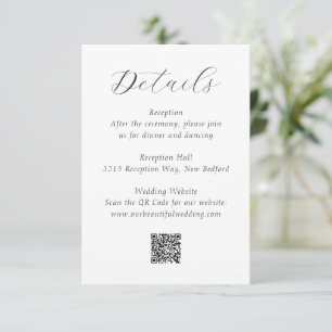 Cartão De Informações Casamento Elegante com Código QR Preto e Branco At