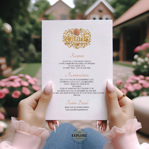 Cartão De Informações Casamento Elegante com Dahlias Blush e Letra Doura