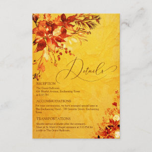 Cartão De Informações Casamento Elegante com Poinsettia em Aquarela Verm