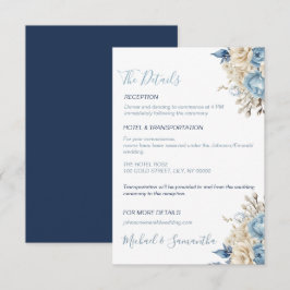 Cartão De Informações Casamento Elegante com Rosa Azul e Marfim
