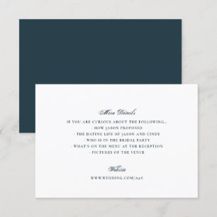 Cartão De Informações Casamento Elegante da Caligrafia Azul de Marinho F