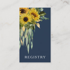 Cartão De Informações Casamento Elegante de Girassóis Florais Azul-Navy