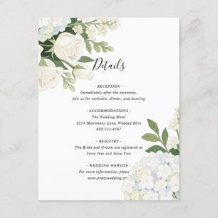 Cartão De Informações Casamento Elegante de Hydrangea Rosa do Branco Rom