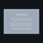 Cartão De Informações Casamento elegante de Monograma Azul Simples<br><div class="desc">Simples cartão de cerimônia de núpcias com um design moderno, mas elegante, com seus detalhes cercados por uma fina fronteira. Todo o texto está branco sobre um fundo azul empoeirado. As fontes e as cores de fundo podem ser alteradas para qualquer cor desejada clicando no botão "personalizar". Um design chic...</div>