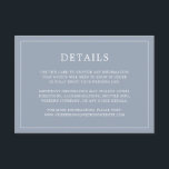 Cartão De Informações Casamento elegante de Monograma Azul Simples<br><div class="desc">Simples cartão de cerimônia de núpcias com um design moderno, mas elegante, com seus detalhes cercados por uma fina fronteira. Todo o texto está branco sobre um fundo azul empoeirado. As fontes e as cores de fundo podem ser alteradas para qualquer cor desejada clicando no botão "personalizar". Um design chic...</div>