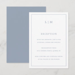 Cartão De Informações Casamento elegante de Monograma Azul Simples