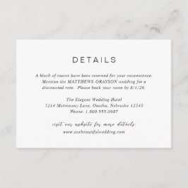 Cartão De Informações Casamento Elegante de Monograma Branco e Preto