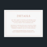 Cartão De Informações Casamento elegante de monograma cor-de-rosa Rosa s<br><div class="desc">Simples cartão de cerimônia de núpcias com um design moderno, mas elegante, com seus detalhes cercados por uma fina fronteira. Todo texto está em rosa dourado sobre fundo branco. As fontes e as cores de fundo podem ser alteradas para qualquer cor desejada clicando no botão "personalizar". Um design chic e...</div>