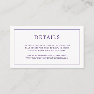 Cartão De Informações Casamento elegante de monograma roxo simples