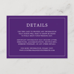 Cartão De Informações Casamento elegante de monograma roxo simples