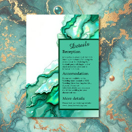 Cartão De Informações Casamento Elegante de Teal Marble Watercolor
