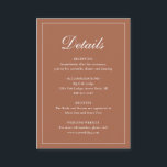 Cartão De Informações Casamento Elegante de Terracotta Tradicional Forma<br><div class="desc">Cartão de cerimônia de casamento do estilo tradicional, terracota / laranja queimada / cor ferrugem, com um simples design com "Detalhes" em um dentro de caligrafia elegante de uma borda fina. O modelo permite que você compartilhe informações importantes sobre seu dia especial. Este design clássico é perfeito para um casamento...</div>