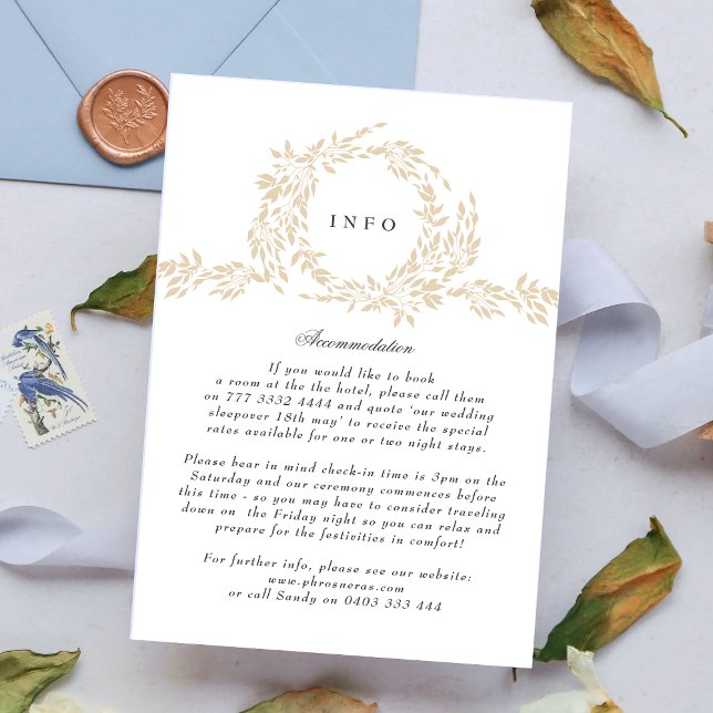 Cartão De Informações Casamento Elegante do Monograma Blush Crest tradic (Criador carregado)