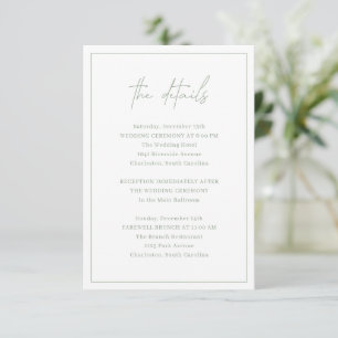 Cartão De Informações Casamento Elegante em Verde Sage Atemporal