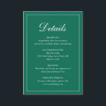 Cartão De Informações Casamento Elegante Emerald Verde Tradicional Forma<br><div class="desc">O tom de joia tradicional emerald verde carta de cerimônias de casamento apresentando um design simples com "Detalhes" em um dentro de caligrafia elegante de uma fronteira fina. O modelo permite que você compartilhe informações importantes sobre seu dia especial. Este design clássico é perfeito para um casamento formal.</div>