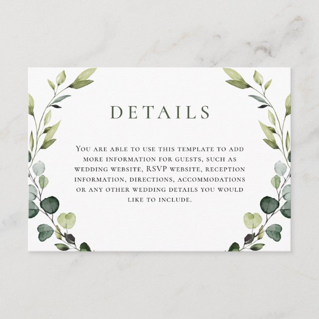 Cartão De Informações Casamento Elegante Eucalyptus Bohemian (Frente)