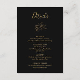 Cartão De Informações Casamento Elegante Floral de Arte LIne Preta e Dou