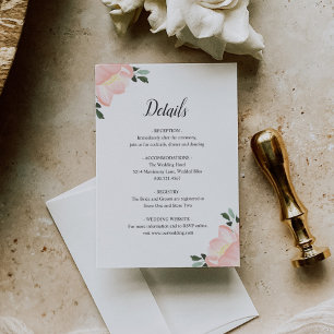 Cartão De Informações Casamento Elegante Floral Floral Cor-de-Água Rosa