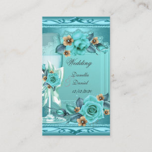 Cartão De Informações Casamento Elegante Flores Rosas Azul Bege