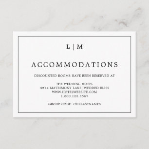 Cartão De Informações Casamento Elegante Lauren Black and White Monogram