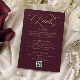 Cartão De Informações Casamento Elegante Letra Cursiva Vermelho Vinho De