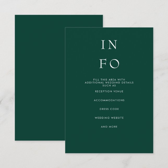 Cartão De Informações Casamento Elegante Moderno Emerald Green (Frente/Verso)