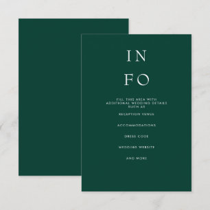 Cartão De Informações Casamento Elegante Moderno Emerald Green