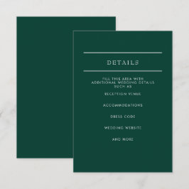 Cartão De Informações Casamento Elegante Moderno Emerald Green