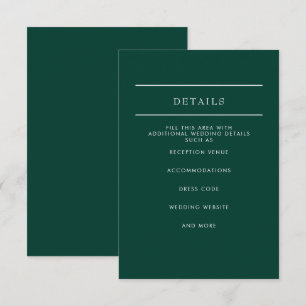 Cartão De Informações Casamento Elegante Moderno Emerald Green