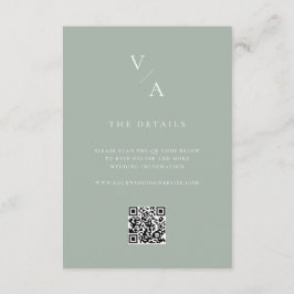 Cartão De Informações Casamento Elegante Moderno Monograma Verde Sálvia