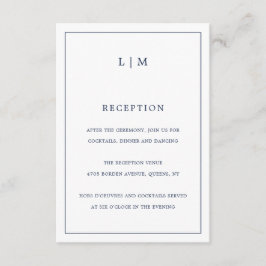 Cartão De Informações Casamento Elegante Monograma Azul Simples Marinho