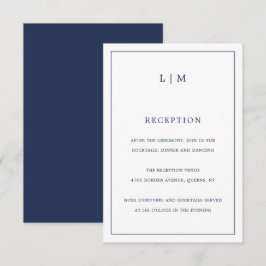 Cartão De Informações Casamento Elegante Monograma Azul Simples Marinho