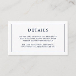 Cartão De Informações Casamento Elegante Monograma Azul Simples Marinho