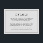 Cartão De Informações Casamento Elegante Monograma Cinza Claro Simples<br><div class="desc">Cartão de acompanhamento de casamento simples com um design moderno e elegante com seus detalhes cercados por uma fina borda. Todo o texto é preto sobre um fundo cinza prateado. As fontes e cores de fundo podem ser alteradas para quaisquer cores desejadas clicando no botão "personalizar". Um design sofisticado e...</div>