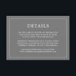 Cartão De Informações Casamento Elegante Monograma Simples Cinza Escuro<br><div class="desc">Cartão de inclusão de casamento simples com um design moderno e elegante com seus detalhes cercados por uma borda fina. Todo o texto é branco sobre um fundo cinza. As fontes e cores de fundo podem ser alteradas para quaisquer cores desejadas clicando no botão "personalizar". Um design sofisticado e elegante...</div>