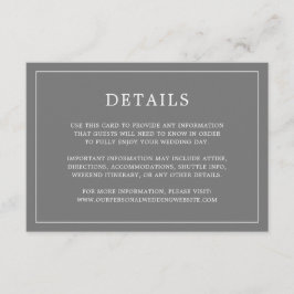Cartão De Informações Casamento Elegante Monograma Simples Cinza Escuro