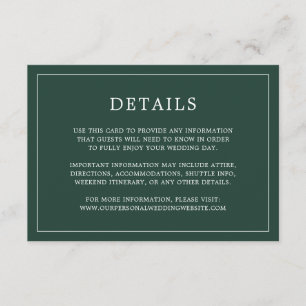 Cartão De Informações Casamento Elegante Monograma Verde de Floresta Sim