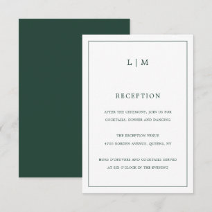 Cartão De Informações Casamento Elegante Monograma Verde de Floresta Sim