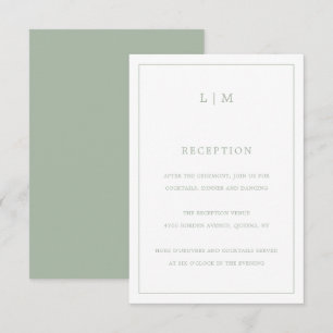 Cartão De Informações Casamento Elegante Monograma Verde de Sage Simples