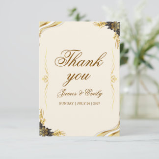 Cartão De Informações Casamento Elegante Preto e Dourado