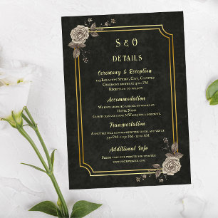Cartão De Informações Casamento Elegante Preto Gótico Academia Sombria D