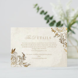 Cartão De Informações Casamento Elegante Rosa ⎮Marfim e Dourado Moderno