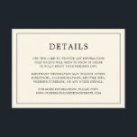 Cartão De Informações Casamento Elegante Simples De Creme Monograma<br><div class="desc">Simples cartão de cerimônia de núpcias com um design moderno, mas elegante, com seus detalhes cercados por uma fina fronteira. Todo o texto está preto sobre o fundo do creme de marfim. As fontes e as cores de fundo podem ser alteradas para qualquer cor desejada clicando no botão "personalizar". Um...</div>