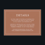 Cartão De Informações Casamento Elegante Simples Terracotta Monograma<br><div class="desc">Simples cartão de cerimônia de casamento de terracota com um design moderno, mas elegante, com seus detalhes cercados por uma fina fronteira. Todo o texto está em branco sobre um fundo laranja queimado / ferrugem. As fontes e as cores de fundo podem ser alteradas para qualquer cor desejada clicando no...</div>