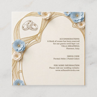 Cartão De Informações Casamento em Art Nouveau Pastel Azul Dourado