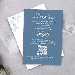 Cartão De Informações Casamento em Azul Poeirento Script RSVP Recepção 