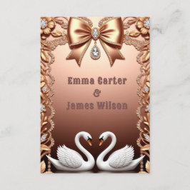 Cartão De Informações 🌺Casamento em Dourado Rosa com Cisnes Brancos 💐