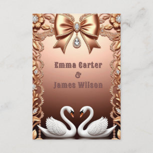Cartão De Informações 🌺Casamento em Dourado Rosa com Cisnes Brancos 💐