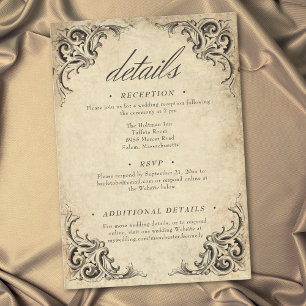 Cartão De Informações Casamento em Pergaminho Preto Até a Morte Vintage